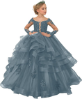Load image into Gallery viewer, Long Sleeve Flower Girl Dresses Lace Applique Princess Ruffles Tulle Party Gown