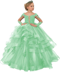 Load image into Gallery viewer, Long Sleeve Flower Girl Dresses Lace Applique Princess Ruffles Tulle Party Gown