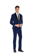 Load image into Gallery viewer, Angled pose in royal blue velvet suit for men – formal 3 piece wedding outfit