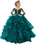 Load image into Gallery viewer, Long Sleeve Flower Girl Dresses Lace Applique Princess Ruffles Tulle Party Gown