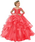 Load image into Gallery viewer, Long Sleeve Flower Girl Dresses Lace Applique Princess Ruffles Tulle Party Gown