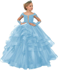 Load image into Gallery viewer, Long Sleeve Flower Girl Dresses Lace Applique Princess Ruffles Tulle Party Gown