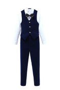 Load image into Gallery viewer, Navy Velvet 2 Piece Kids Boys' Vest and Pants Dress Suits Set