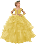 Load image into Gallery viewer, Long Sleeve Flower Girl Dresses Lace Applique Princess Ruffles Tulle Party Gown