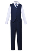 Cargar la imagen en la vista de la galería, Navy 2 Piece Kids Boys' Vest and Pants Dress Suits Set
