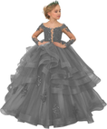 Load image into Gallery viewer, Long Sleeve Flower Girl Dresses Lace Applique Princess Ruffles Tulle Party Gown