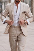 Load image into Gallery viewer, Men's Linen Suits Beach Wedding Summer Suits Single Breasted 2 Piece Suits 2025