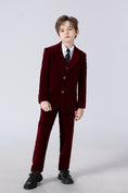 Cargar la imagen en la vista de la galería, Burgundy Velvet 5 Piece Boy's Formal Boys Suits