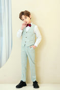 Cargar la imagen en la vista de la galería, Mint Green Plaid Elegant Formal 5 Piece Boys Suits