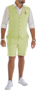 Load image into Gallery viewer, Men's Linen Summer Suits 2 Piece Causal Suits Vest and Shorts Tailored Fit 2025