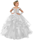 Load image into Gallery viewer, Long Sleeve Flower Girl Dresses Lace Applique Princess Ruffles Tulle Party Gown