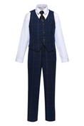 Load image into Gallery viewer, Navy Plaid 2 Piece Kids Boys' Vest and Pants Dress Suits Set