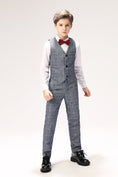 Bild in Galerie-Betrachter laden, Grey Plaid Elegant 5 Piece Boys Suits
