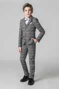 Load image into Gallery viewer, Grey Plaid Elegant Formal 5 Piece Boys Suits