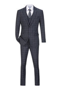 Load image into Gallery viewer, Dark Grey Plaid Men's 3 Piece Set for Party, Wedding and Business