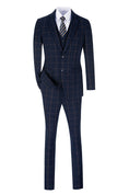 Cargar la imagen en la vista de la galería, Blue Men's 3 Piece Set for Party, Wedding and Business ( Orange Plaid )
