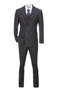 Load image into Gallery viewer, Black Plaid Men's 3 Piece Slim Fit Suit for Party, Wedding and Business