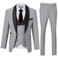 Load image into Gallery viewer, Men's grey shawl collar 3 piece suit with tailored blazer and vest – elegant evening formal outfit