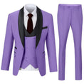 Load image into Gallery viewer, Men's lavender shawl collar 3 piece suit with slim trousers – soft formal style