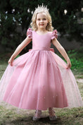 Cargar la imagen en la vista de la galería, Satin Girl Dress with Pearl Tulle Cape Flower Girl Dresses for Wedding