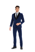 Load image into Gallery viewer, Men's slim fit royal blue velvet 3 piece suit – walking forward prom tuxedo attire