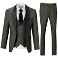 Load image into Gallery viewer, Men's olive green shawl collar 3 piece suit with slim trousers – business and evening wear