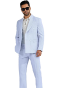 Bild in Galerie-Betrachter laden, Seersucker Striped Double Breasted Blazer Pants 2 Piece Men's Summer Suit
