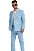 Bild in Galerie-Betrachter laden, Seersucker Striped Double Breasted Blazer Pants 2 Piece Men's Summer Suit