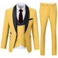Load image into Gallery viewer, Yellow shawl collar 3 piece men's suit with blazer, vest, and trousers – bold wedding attire