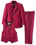 Cargar la imagen en la vista de la galería, Burgundy 3 Piece Kids Boys' Formal Blazer Vest and Pants Dress Suits Set