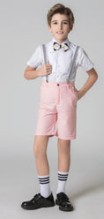 Load image into Gallery viewer, Pink 4 Piece Kids Boys' Formal Party Dress Suits Set With Suspenders