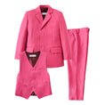 Load image into Gallery viewer, Pink 3 Piece Kids Boys' Formal Fit Blazer Vest and Pants Dress Suits Set
