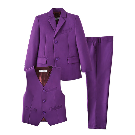 Purple 3 Piece Kids Boys' Formal Fit Blazer Vest and Pants Dress Suits Set