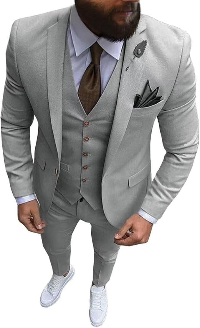 Slim Fit One Button Formal Wedding Groomsmen Prom Tuxedo 3 Piece Suit Mens