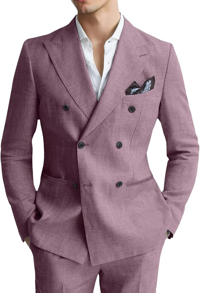 Men's Linen Double Breasted 2 Piece Suits