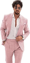 Summer Casual Linen Men's  2 Piece Suit Blazer Pants Set