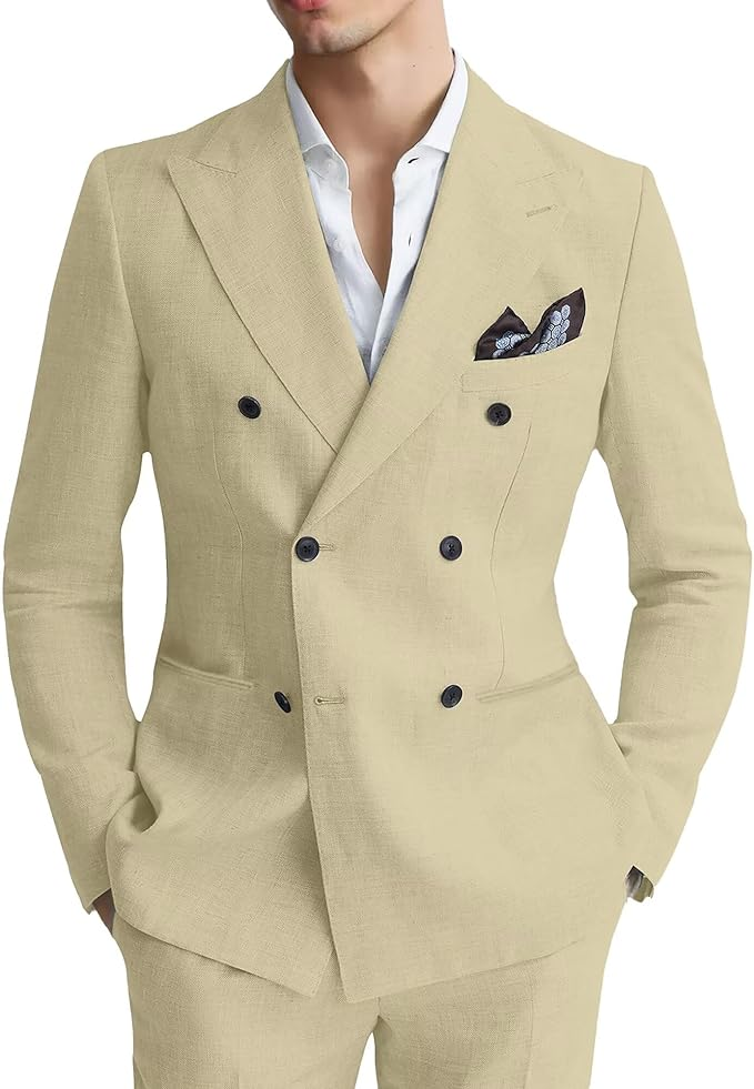 Men's Linen Double Breasted 2 Piece Suits