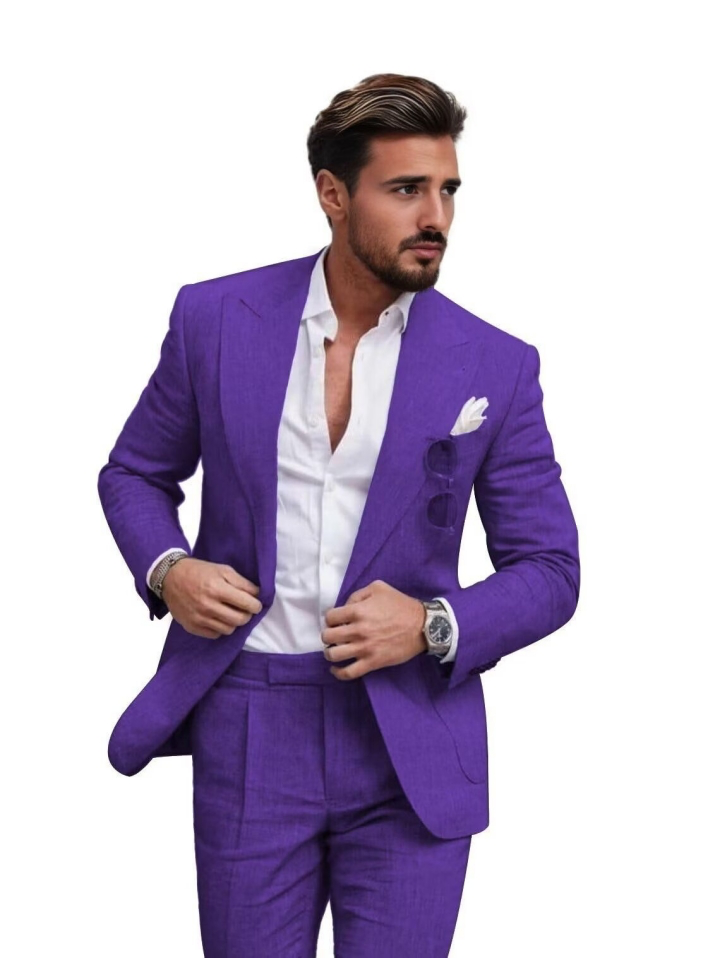 Summer Casual Linen Men's Slim Fit 2 Piece Suit