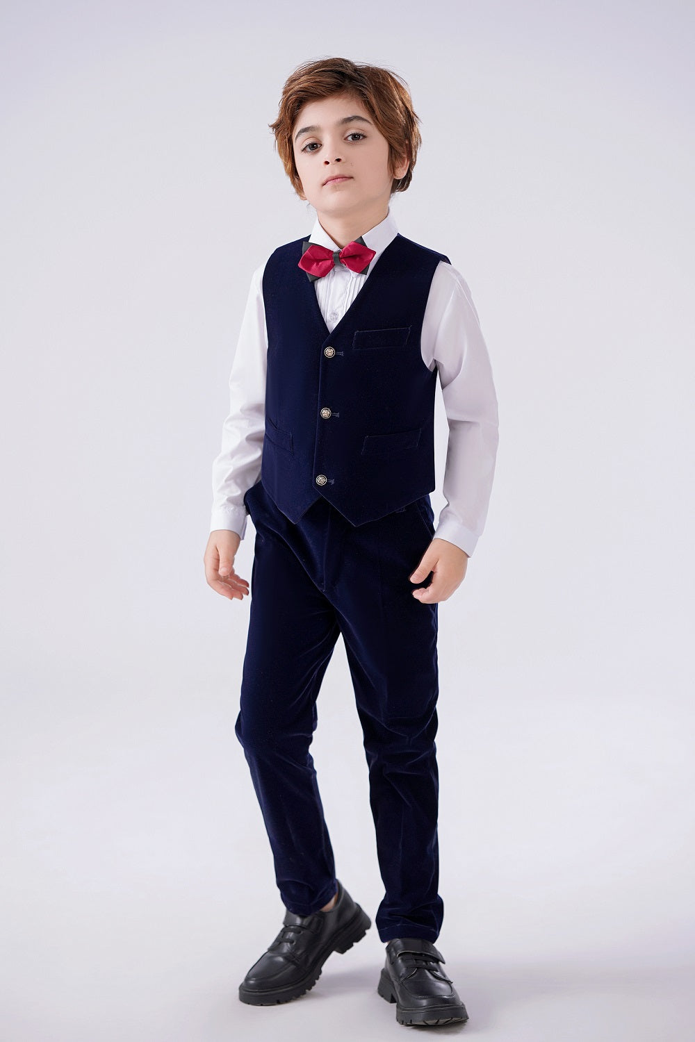 Navy Velvet 2 Piece Kids Boys' Vest and Pants Dress Suits Set