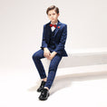 Cargar la imagen en la vista de la galería, Blue Plaid Elegant 5 Piece Boys Suits
