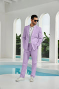 Cargar la imagen en la vista de la galería, Seersucker Double Breasted Blazer Pants 2 Piece Men's Summer Suit
