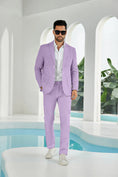 Cargar la imagen en la vista de la galería, Seersucker Striped Blazer Pants 2 Piece Men's Summer Suit
