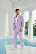 Charger l'image dans la visionneuse de la galerie, Seersucker Striped Blazer Pants 2 Piece Men's Summer Suit
