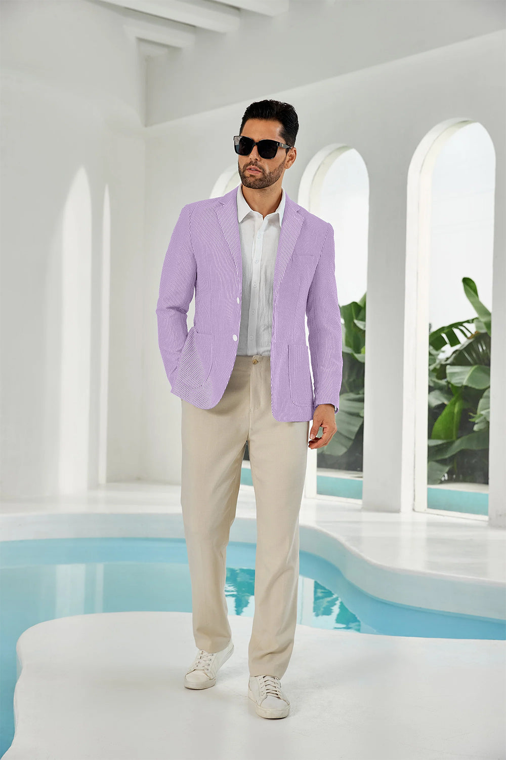 Seersucker Striped Men's Summer Blazer