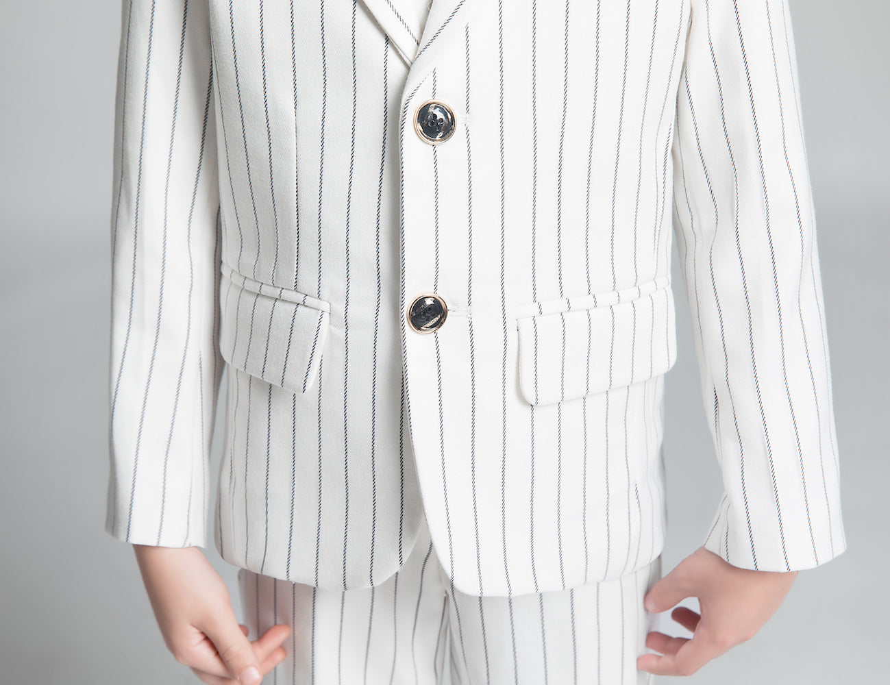 White Striped Modern 5 Piece Boy's Formal Suits