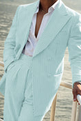 Charger l'image dans la visionneuse de la galerie, Seersucker Striped Long Blazer Pants 2 Piece Men's Summer Suit
