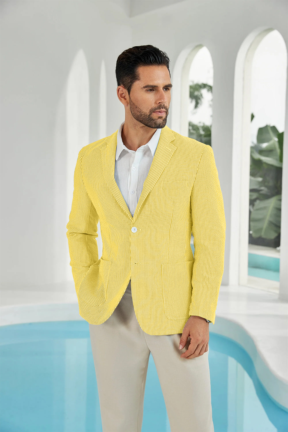 Seersucker Striped Men's Summer Blazer