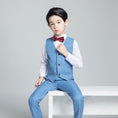 Cargar la imagen en la vista de la galería, Light Blue Plaid Elegant Formal 5 Piece Boys Suits
