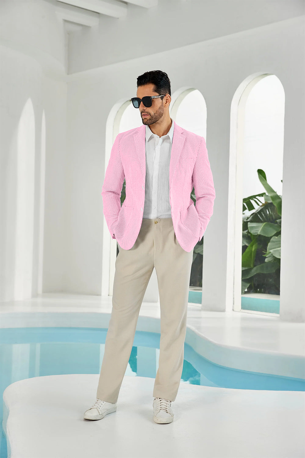 Seersucker Striped Men's Summer Blazer