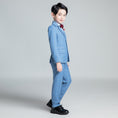 Cargar la imagen en la vista de la galería, Light Blue Plaid Elegant Formal 5 Piece Boys Suits
